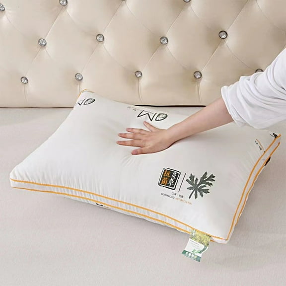 Byujiro Cervical Support Pillow with Mugwort Filling Bed Pillow Suitable for Back Side and Stomach Sleepers Made Of-friendly Fabric