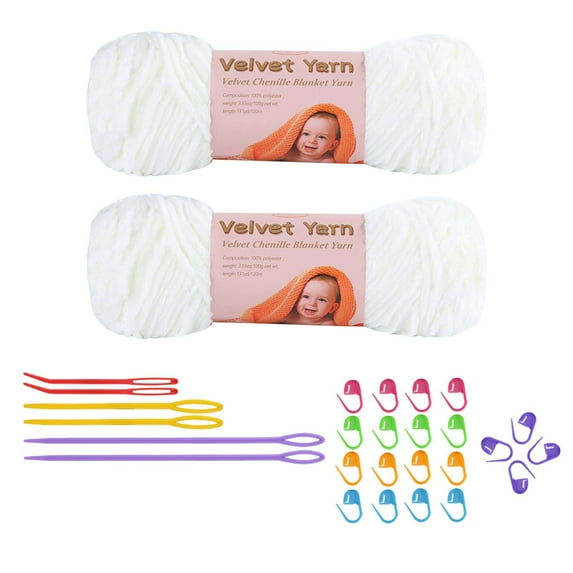 Byujiro Chenille Yarn 2-Pack - Super Soft & Skin-Friendly for Chunky Knitting Crochet, for a Scarf | Plush Velvet Yarn for Blankets, Throws