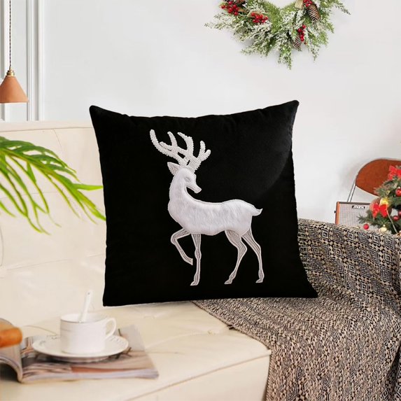 Byujiro Christmas Elk Embroidered Pillow Cover Soft Christmas Decor Cushion Case for Sofa Bed Couch Christmas Decorations