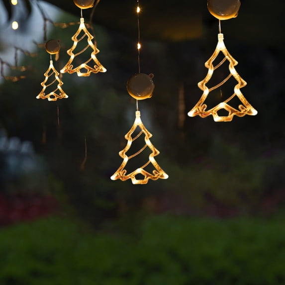 Byujiro Christmas Lights Christmas LED Light Decoration with Suction Cup Hook Christmas Tree Snowflake Snowman Battery Powered Indoor Bedroom Window Display Holiday Lights Warm White