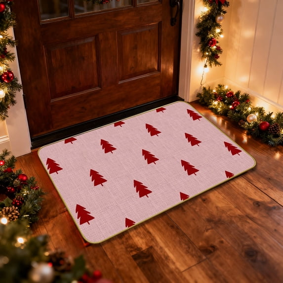 Byujiro Christmas Tree Doormat Festive Holiday Entryway Floor Rug Seasonal Decorative Household Foot Mat Indoor‑Outdoor Carpet for Front Porch, Entrance Hall, Patio, Xmas Home Theme Decoration