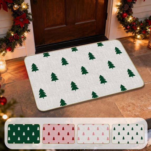 Byujiro Christmas Tree Doormat Festive Holiday Entryway Floor Rug Seasonal Decorative Household Foot Mat Indoor‑Outdoor Carpet for Front Porch, Entrance Hall, Patio, Xmas Home Theme Decoration