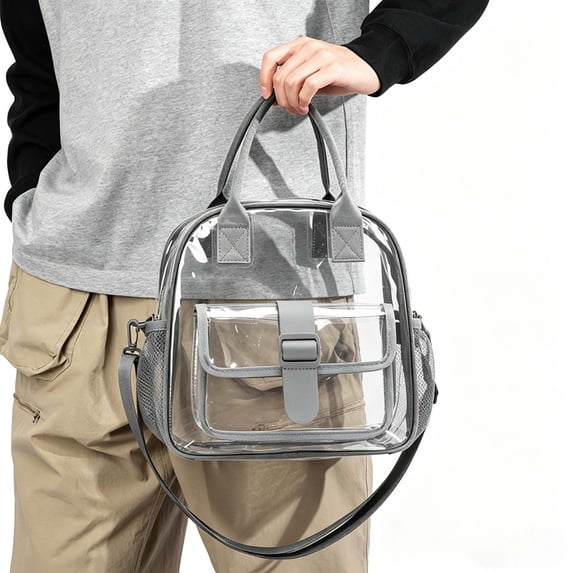 Byujiro Clear PVC Backpack Transparent Crossbody Bag Multi-Pocket See-Through Tote with Top Handle for Events, Travel & Daily Use