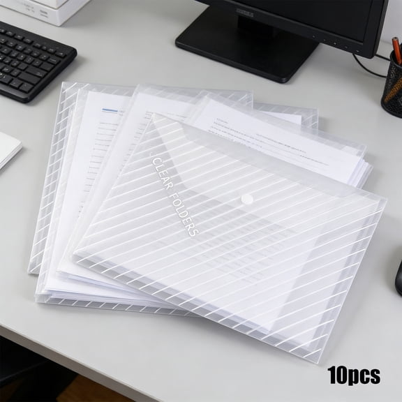 Byujiro Clear Plastic File Folders with Snap Closure, 10-Pack Document Envelopes, Document Bags for Office, School, Home & Paper Organization
