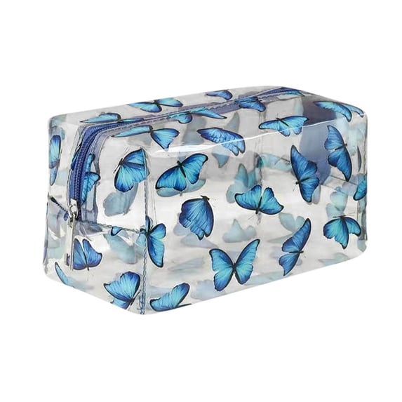 Byujiro Clear Printed PVC Cosmetic Pouch Waterproof Travel Makeup Organizer Transparent Zippered Toiletry Bag for Essentials & Trips