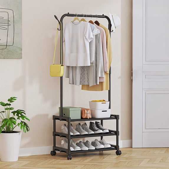 Byujiro Clothes Rack Shoe Rack Coat Rack Floor Storage Rack Household Dormitory Multifunctional Coat Rack