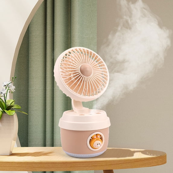 Byujiro Coffee Cup Shape 2-in-1 Humidifier & Fan, USB Rechargeable Portable Quiet Cooling Fan with Mist Function, Cute Cartoon Decor Desktop Fan for Home, Office, Bedroom & Travel Use