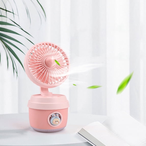 Byujiro Coffee Cup Shape 2-in-1 Humidifier & Fan, USB Rechargeable Portable Quiet Cooling Fan with Mist Function, Cute Cartoon Decor Desktop Fan for Home, Office, Bedroom & Travel Use