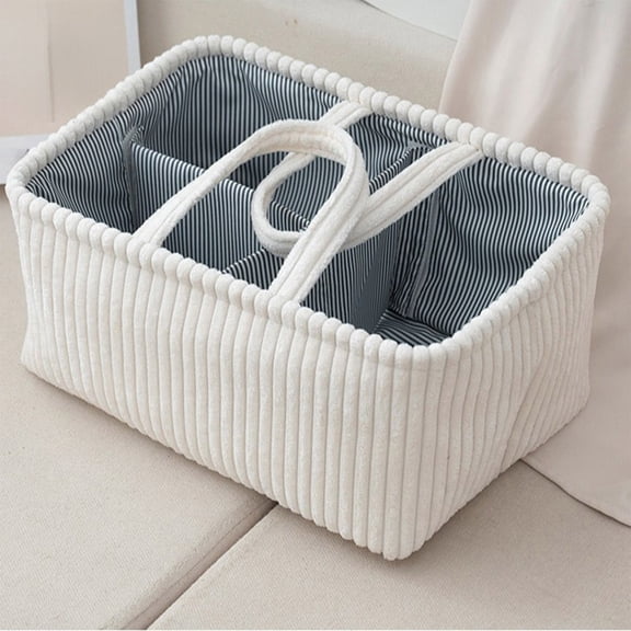 Byujiro Corduroy Divided Storage Basket Rectangular Lined Organizer Bin with Dual Fabric Carry Handles, Multi-compartment Foldable Space Saving Caddy for Living Room Magazines, Bedroom Clothes