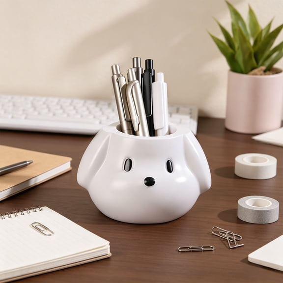 Byujiro Cute Puppy Head Shaped Pen Holder Desktop Pencil Caddy Adorable Dog Face Desk Decor Organizer for Ballpoint Pens, Paper Clips & Small Office Gadgets