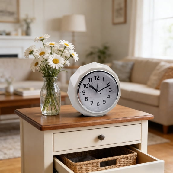 Byujiro Diamond Faceted Analog Bedside Alarm Clock Geometric Polygonal Wake Up Clock Modern Decor Large Clear Numeral Desk Clock for Bedroom Nightstand Living Room Dorm
