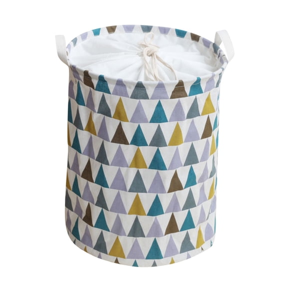 Byujiro Drawstring Storage Basket Round Freestanding Toy & Laundry Organizer Hamper with Dual Side Fabric Handles, Foldable Storage Bin Decorative Tote for Playroom Toys, Bedroom Dirty Garments