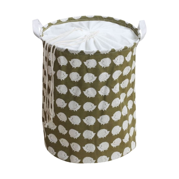 Byujiro Drawstring Storage Basket Round Freestanding Toy & Laundry Organizer Hamper with Dual Side Fabric Handles, Foldable Storage Bin Decorative Tote for Playroom Toys, Bedroom Dirty Garments