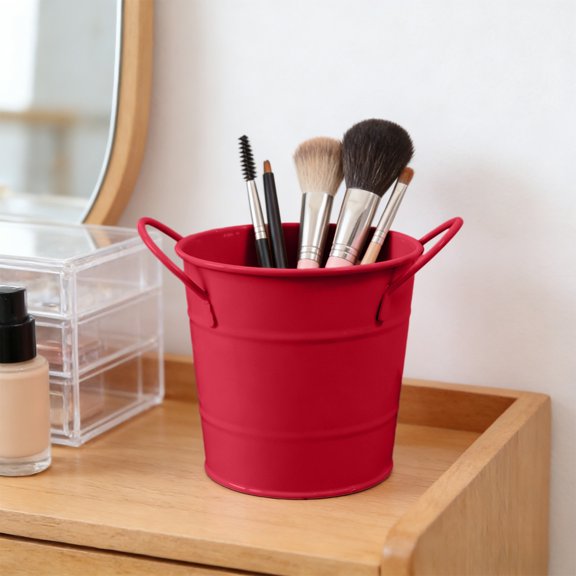 Byujiro Dual Handle Mini Metal Bucket Multifunctional Cylindrical Iron Storage Pot Versatile Container for Desktop Stationery, Bathroom Toiletries, Kitchen Utensils