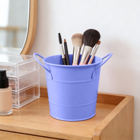 Byujiro Dual Handle Mini Metal Bucket Multifunctional Cylindrical Iron Storage Pot Versatile Container for Desktop Stationery, Bathroom Toiletries, Kitchen Utensils