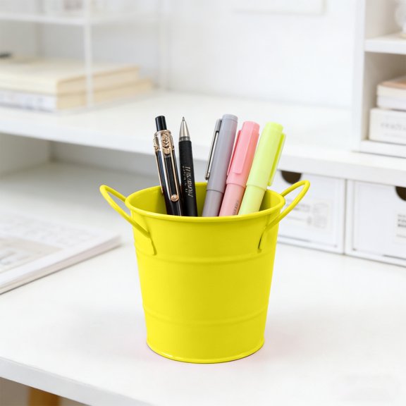 Byujiro Dual Handle Mini Metal Bucket Multifunctional Cylindrical Iron Storage Pot Versatile Container for Desktop Stationery, Bathroom Toiletries, Kitchen Utensils