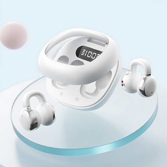 Byujiro Ear Clip Non-In-Ear Wireless Bluetooth Earbuds, LED Digital Power Display Headphones with Long Battery Life, Portable Charging Case for Sports, Driving, Office Calls & All-Day Media Listening