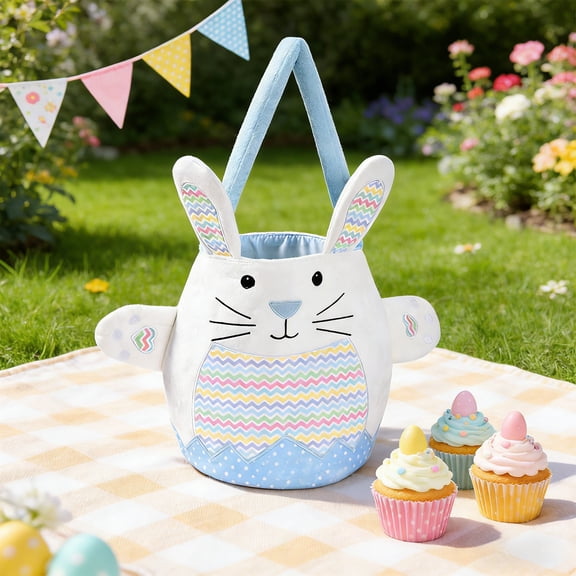 Byujiro Easter Bunny Shaped Storage Basket Festive Collapsible Organizer for Easter Egg Hunts, Party Favors, Lightweight Decorative Solution for Home Celebrations