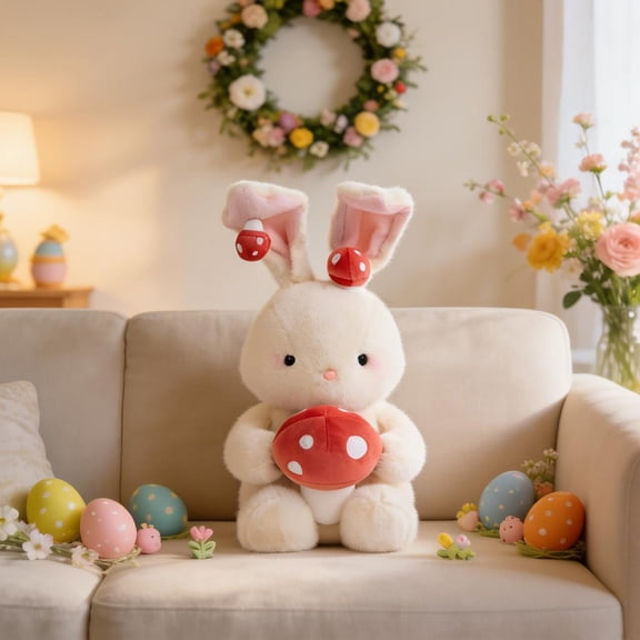 Byujiro Easter Cute Mushroom Bunny Plush Toy 23.6 Inch Soft Stuffed Rabbit with Mushroom Accents, Perfect Easter Gift for Kids, Spring Home Decor, Easter Basket Stuffers & Holiday Presents