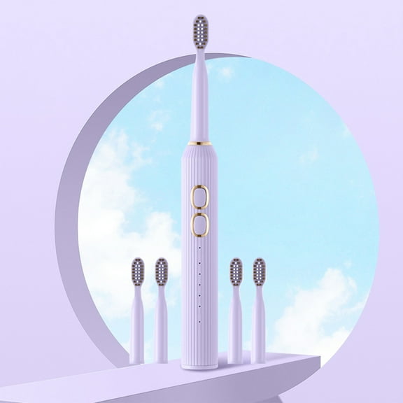 Byujiro Electric Toothbrush USB Charging Toothbrush with 4 Brush Heads, 5 Cleaning Modes 3 Strength, IPX8 Watertight, Suitable for Adults