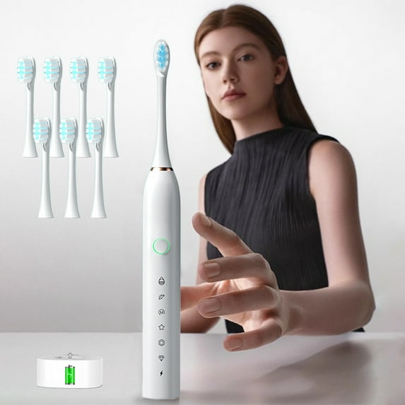 Byujiro Electric Toothbrush with 8 Brush Heads 6-speed Timer Toothbrush IPX7 with Charging Base