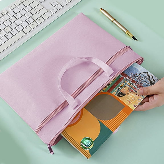 Byujiro File Folders Zipper Pouch Large Double Pocket Waterproof File Bag with Handle A4 Size Foldable Document Storage Document Holders for Travel Office School Supplies