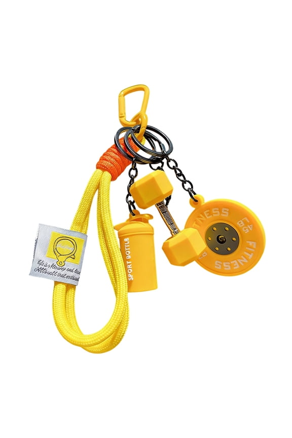 Fitness Themed Keychain with Dumbbell, Weight Plate & Shaker Bottle, Gym Inspired Bag Charm for Sports Lovers, Fun Workout Gift