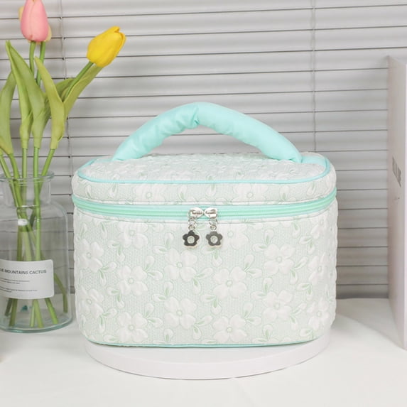 Byujiro Floral Embossed Travel Makeup Case Large-Capacity Portable Cosmetic Organizer with Top Handle Zippered Toiletry Bag for Beauty Essentials