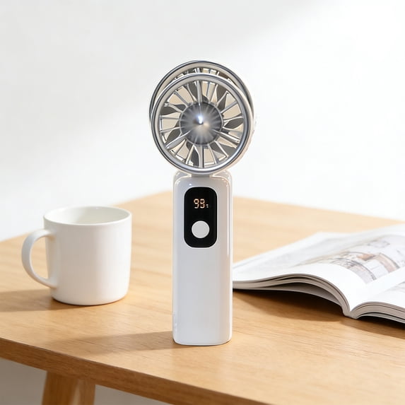 Byujiro Foldable Handheld Mini Fan with Digital Battery Display USB Rechargeable 5 Speed Personal Cooling Fan Portable Desktop Fan for Travel, Office & Dorm Use
