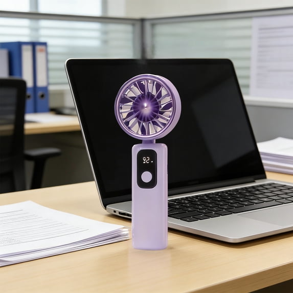 Byujiro Foldable Handheld Mini Fan with Digital Battery Display USB Rechargeable 5 Speed Personal Cooling Fan Portable Desktop Fan for Travel, Office & Dorm Use