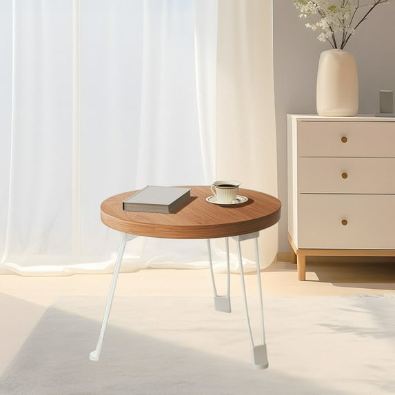Byujiro Foldable Round Side Table Lightweight Portable Collapsible Coffee Table Mobile Small Round Table Small Household Dining Table Outdoor Household