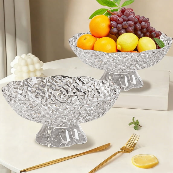 Byujiro Footed Fruit Bowl 1-Pack Decorative Pedestal Serving Platter Clear Textured Design for Fruits, Snacks, Desserts, Home Decor & Party Serving