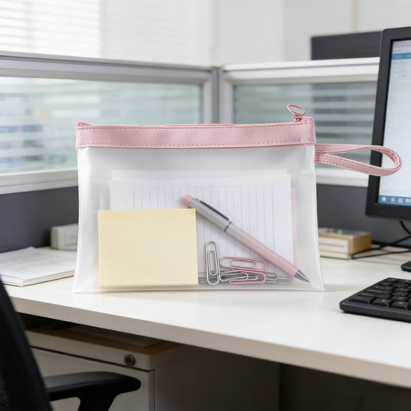 Byujiro Frosted Transparent File Bag A4 Zippered Document Pouch with Handle Water-Resistant Paper Storage Envelope for Office, School, Student Test Papers & Document Organization