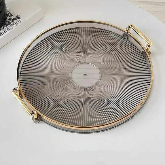 Byujiro Gold-Rimmed Round Tray with Dual Handles for Serving Drinks, Appetizers & Decor, Stylish for Coffee Tables, Vanities & Party Hosting