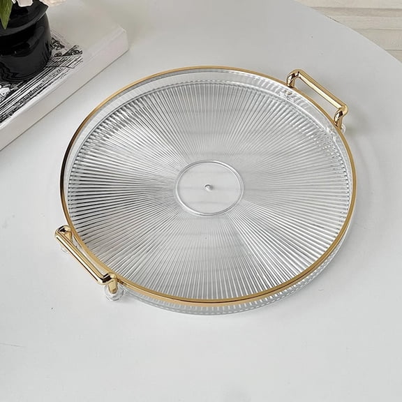 Byujiro Gold-Rimmed Round Tray with Dual Handles for Serving Drinks, Appetizers & Decor, Stylish for Coffee Tables, Vanities & Party Hosting