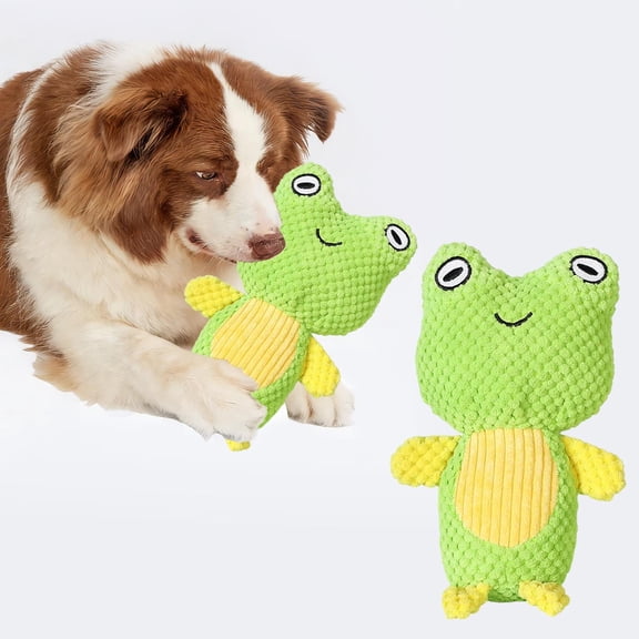 Byujiro Green Frog Squeaky Dog Chew Toy Durable Textured Plush Teething Toy Cute Frog Design Interactive Play Toy for Puppies & Dogs to Relieve Boredom & Clean Teeth