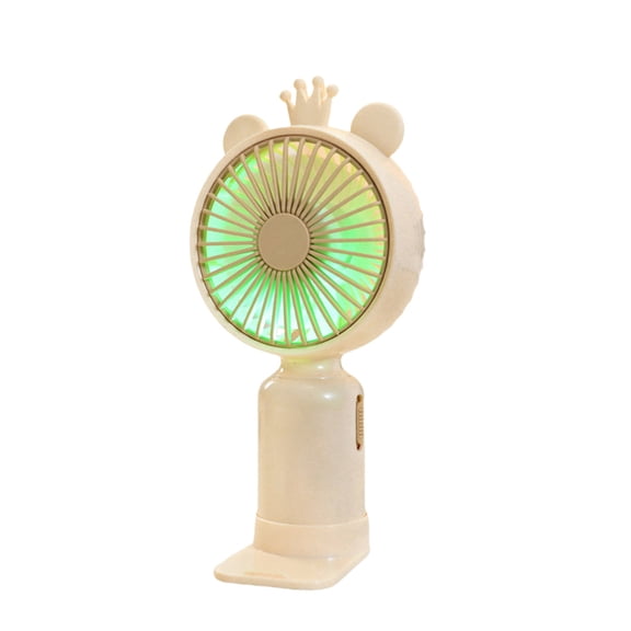 Byujiro Handheld Cute Mini USB Rechargeable Fan with Crown & Bear Ear Design Portable Personal Cooling Fan with Detachable Base 3 Speed Adjustable Quiet Strong Wind Small Fan