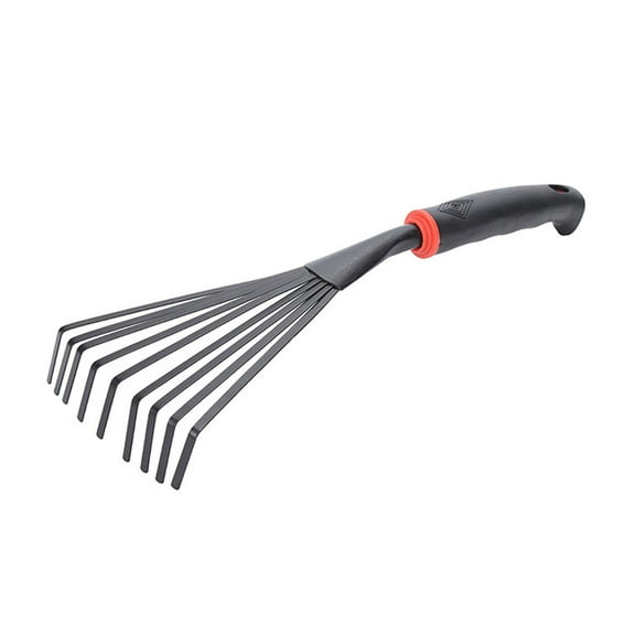 Byujiro Handheld Garden Fan Rake 9-Tine Metal Leaf Rake with Ergonomic Handle, Mini Lawn Rake for Leaves, Debris & Small Yard Gardening Tasks