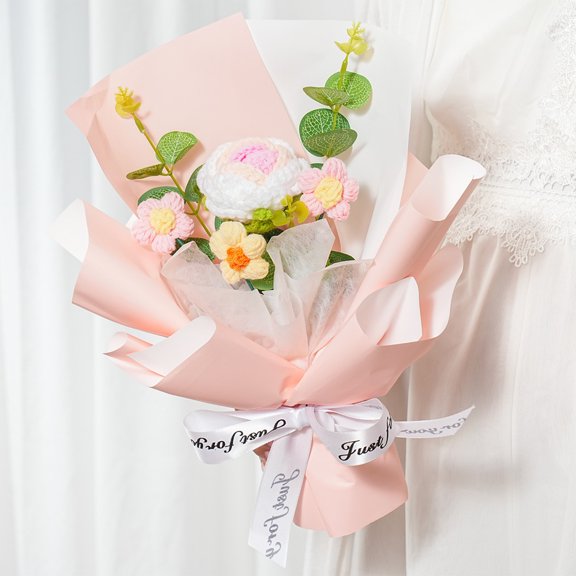 Byujiro Handmade Crochet Rose Bouquet Heartfelt Fake Floral Arrangements for Mother's Day, Mom Gifts & Thoughtful Keepsakes