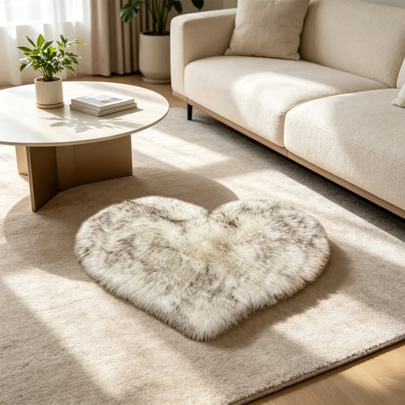 Byujiro Heart Shaped Fluffy Rug, Soft Plush Bedside Floor Mat for Bedroom Living Room, Non Slip Washable Carpet, 16 x 20 Inches