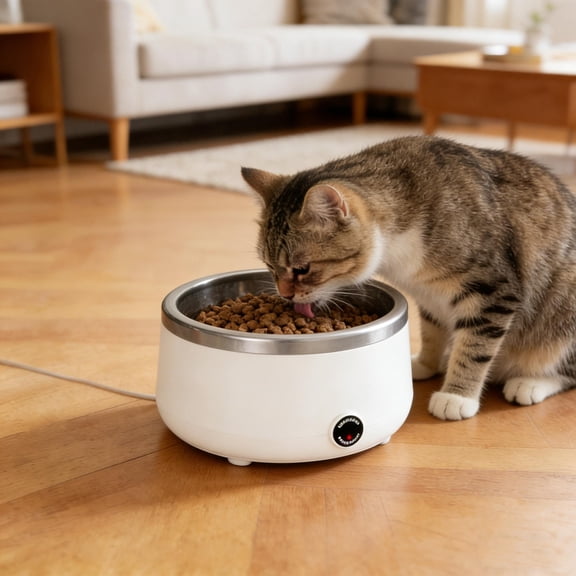 Byujiro Heated Stainless Steel Pet Bowl Multi-Function Warmer for Water, Yogurt & Wet Food, Constant Temperature, Non-Slip Base, Easy-Clean Dish for Cats & Dogs, Ideal for Winter Use
