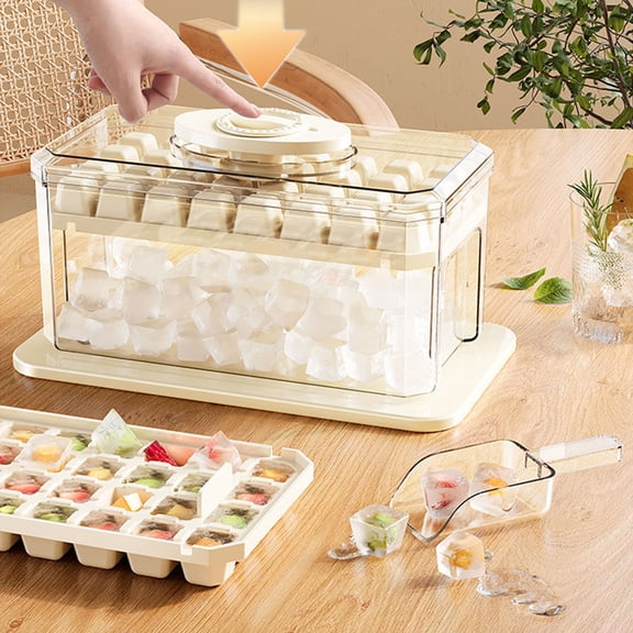 Byujiro Ice Maker Storage Box with Matching Ice Scoop, Large Capacity Stackable Double-Layer Freeze Tray, Dustproof Sealed Lid Fridge Organizer