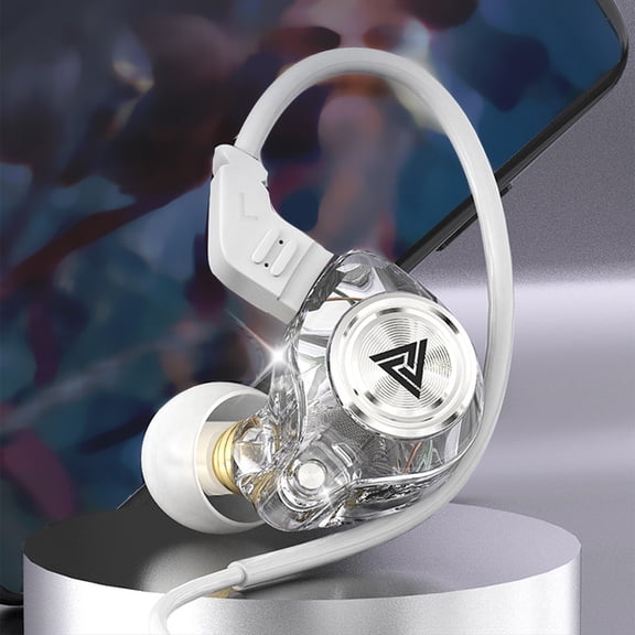Byujiro In-Ear Wired Stereo Earphones Transparent Shell Hook-Style Headphones 3.5mm Direct Plug Design, Detachable Braided Cable, Ergonomic Earhook Secure Fit for Gaming, Daily Commute, Workout