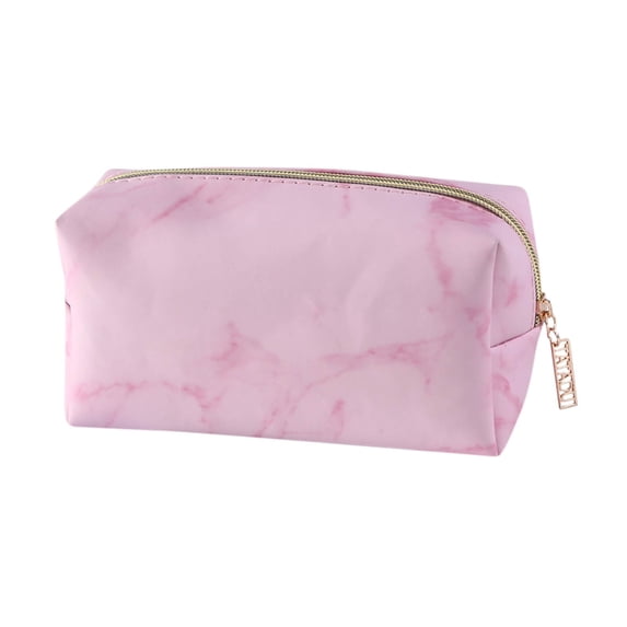 Byujiro Marble-Print PU Leather Cosmetic Pouch Portable Travel Toiletry Organizer Sleek Zippered Makeup Bag for Daily Essentials