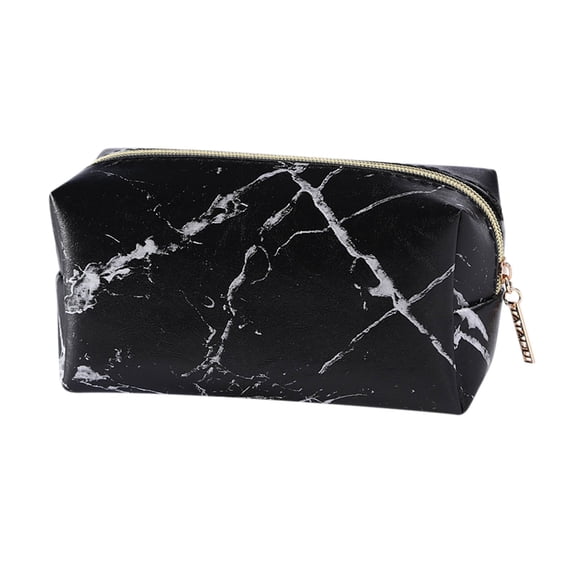 Byujiro Marble-Print PU Leather Cosmetic Pouch Portable Travel Toiletry Organizer Sleek Zippered Makeup Bag for Daily Essentials