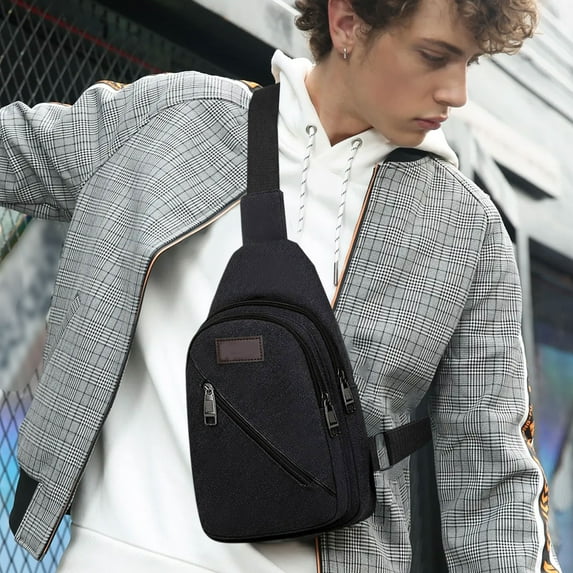 Byujiro Men's Canvas Chest Bag, Durable Fanny Pack with Adjustable Strap - Lightweight Multiple Pockets Crossbody Sling Bag for Outdoor, Travel & Daily Commute