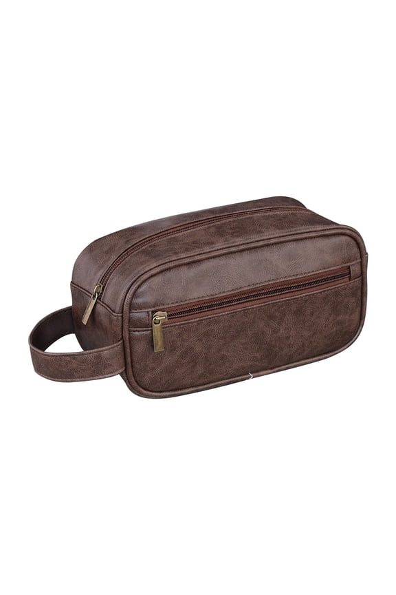 Men's PU Leather Travel Toiletry Bag Water-Resistant Business Dopp Kit Portable Large-Capacity Shaving & Grooming Organizer with Handle