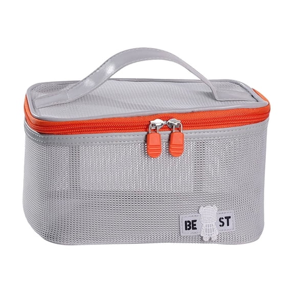 Byujiro Mesh Cosmetic Train Case Large-Capacity Travel Makeup Organizer Breathable Portable Toiletry Bag with Top Handle