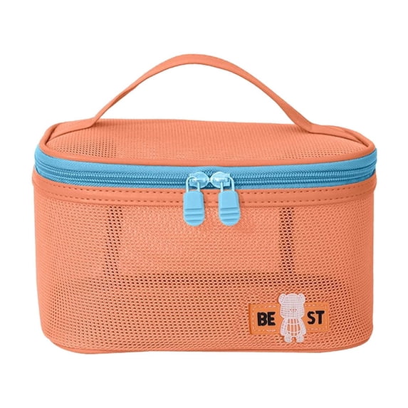 Byujiro Mesh Cosmetic Train Case Large-Capacity Travel Makeup Organizer Breathable Portable Toiletry Bag with Top Handle