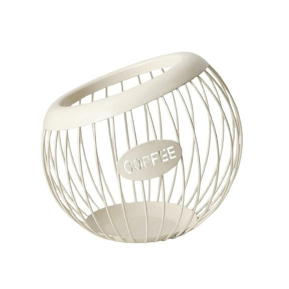 Byujiro Metal Wire Coffee Capsule Storage Basket, Round Countertop Organizer Holder with Smooth Thick Rim, Hollow Wrought Iron Display Caddy, Multipurpose Kitchen Storage Bin